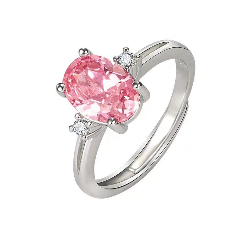 Korean Pink Diamond Zircon & Sea Blue Crystal Goose Egg Ring - Fashion Jewelry