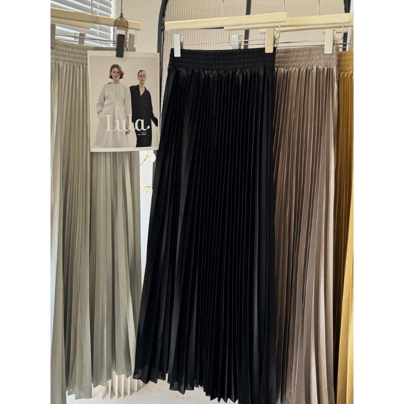 Women's Pleated Skirt Drooping Metallic Swinging Pleated Skirt Spring and Summer Dress
