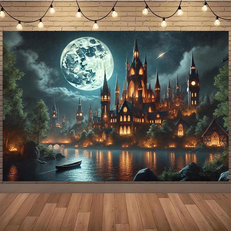 One background banner a dreamy castle bathed in moonlight amidst mysterious scenery with wallpaper decoration
