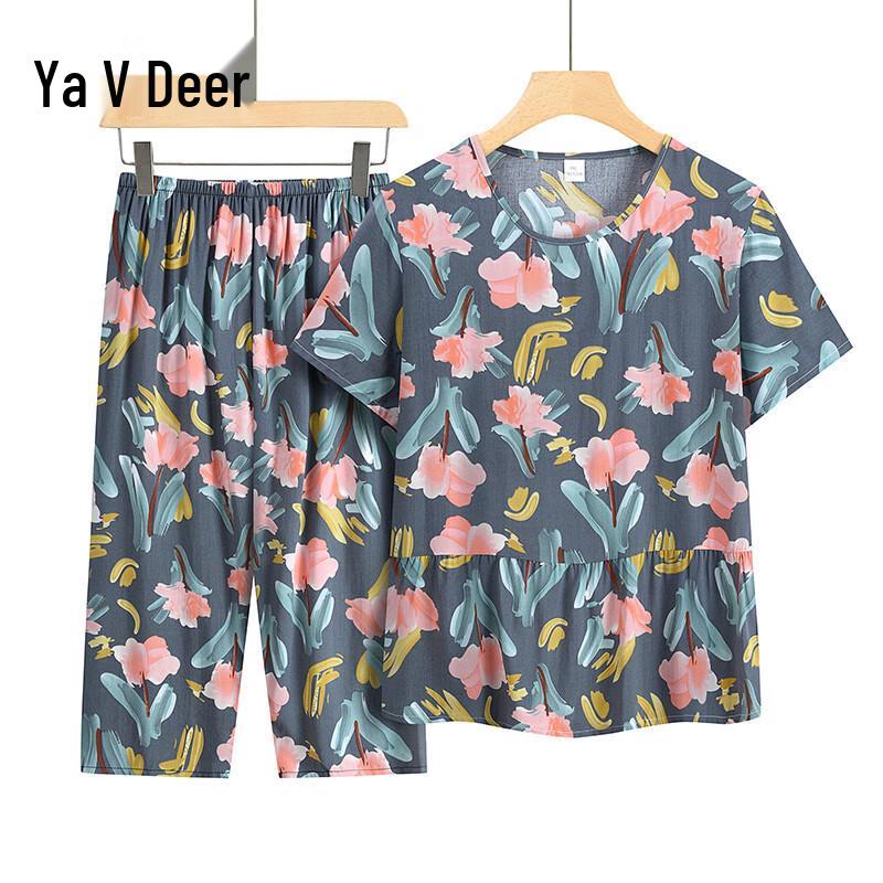 Yalu Women's Summer Short-Sleeve Capris Pajama Set