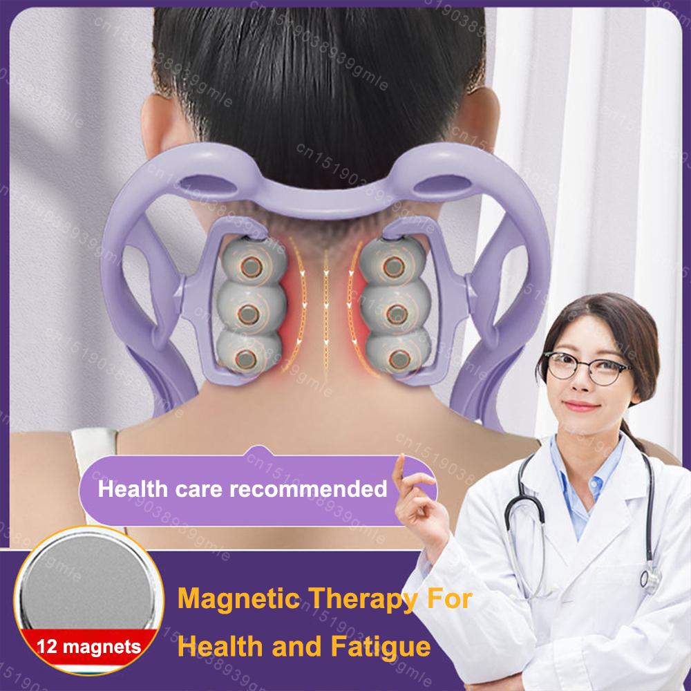 12 Magnetic Cervical Massager Neck Booster Hand-Held Physiotherapy Massage Roller Relax Muscles and Tendons Lengthen Leg Lines