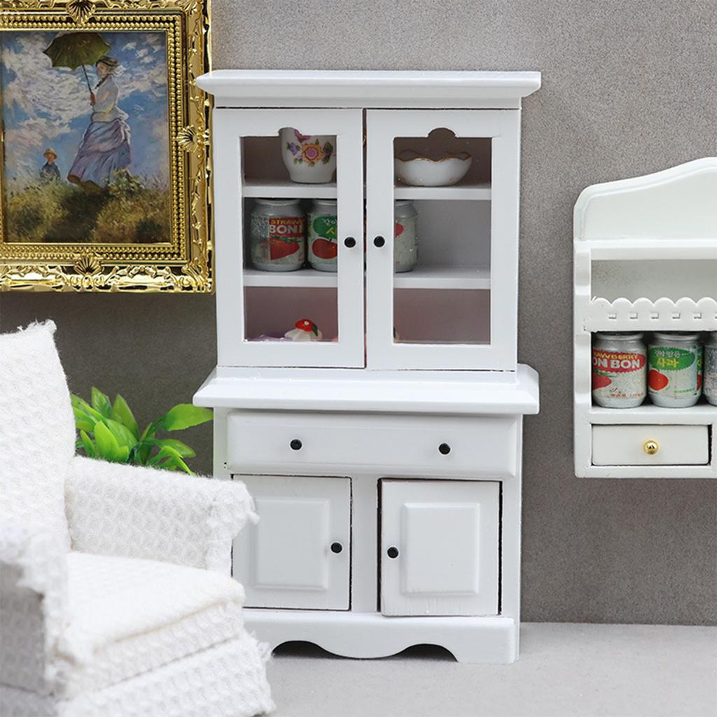 Antique Miniature Cabinet For 1/12 Doll House Room Furnishing with Functional Storage Drawer Scene Display Accessory