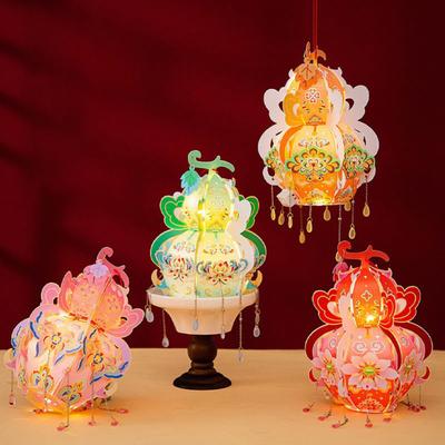 Ręcznie robiony lampion tykwowy przenośny chiński Nowy Rok DIY świecące światło kwiatowe na Święto Środka Jesieni Hanfu Cosplay dekoracja ślubna