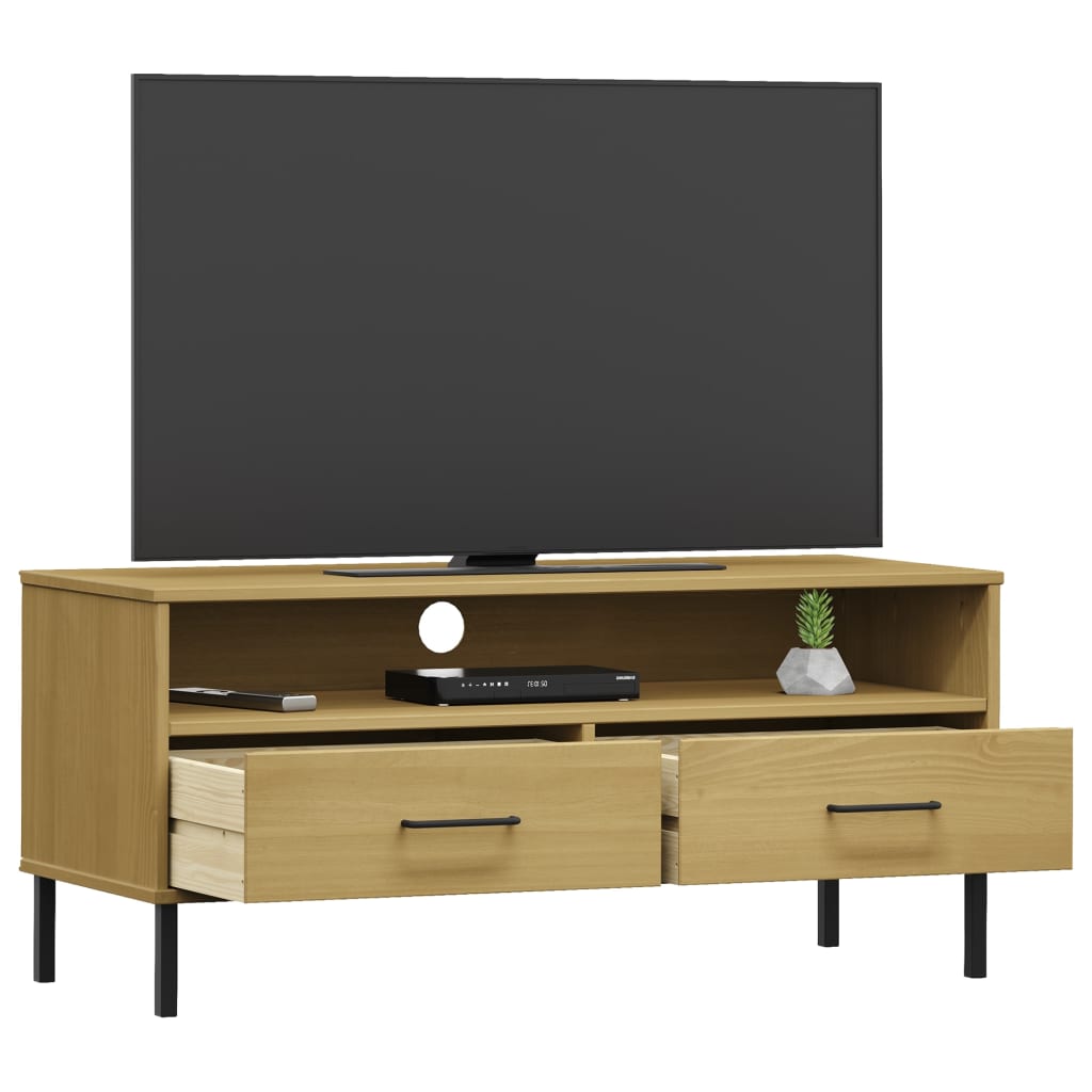 Oslo TV Cabinet with Metal Legs Brown Solid Pine Wood