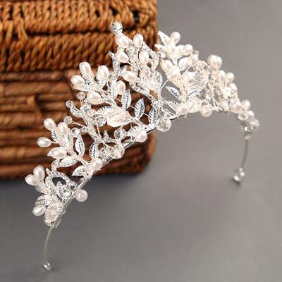 Handmade Pearl  Crown Bride Hair Jewelry Wedding Tiaras Headpieces White