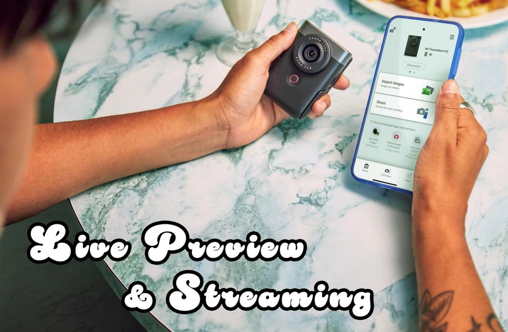 Canon PowerShot V10 Content Creator Compact Vlog Camera with Fixed 19mm 4K Face Live and Black Camera, Wide-Angle Lens, Video, Detection, Built-in