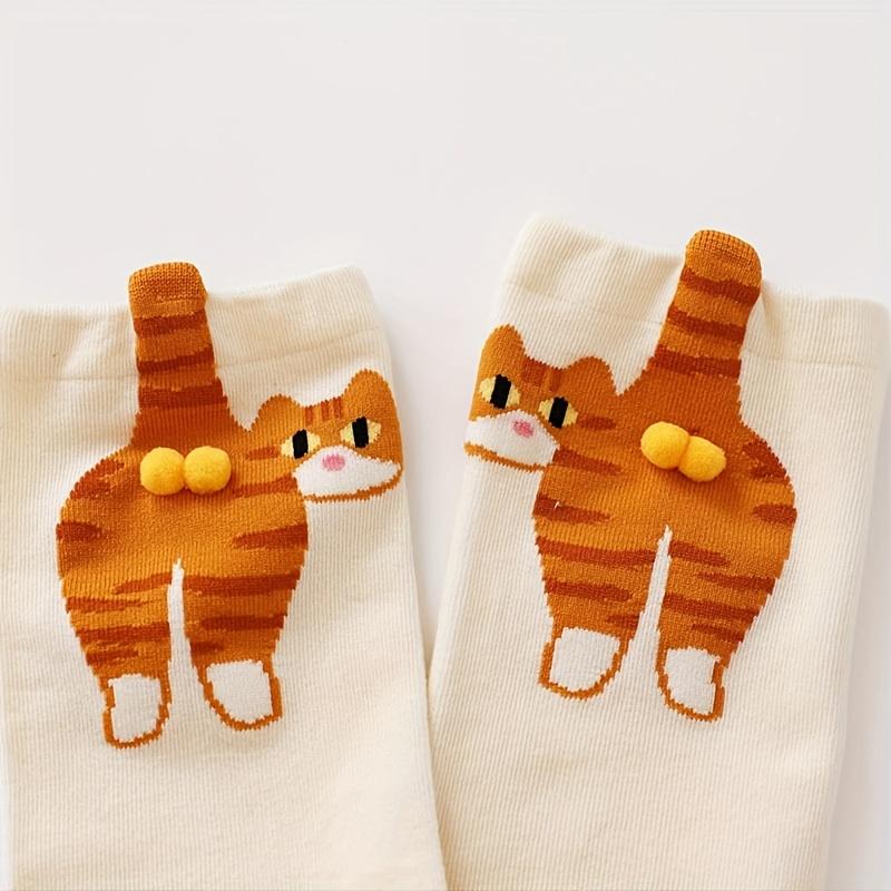 

2 pairs/1 pair of cute 3D tabby cat socks with cat-like paws in boots and bell collars -warm winter long socks for men and women One Size