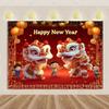 VIKAMA 2026 Spring Festival Backdrop Year Of The Horse Golden Lion Dance Theme Spring Festival Party Decorations