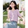 Si Shui Nian Hua Layered Round Neck Short Sleeve Blouse