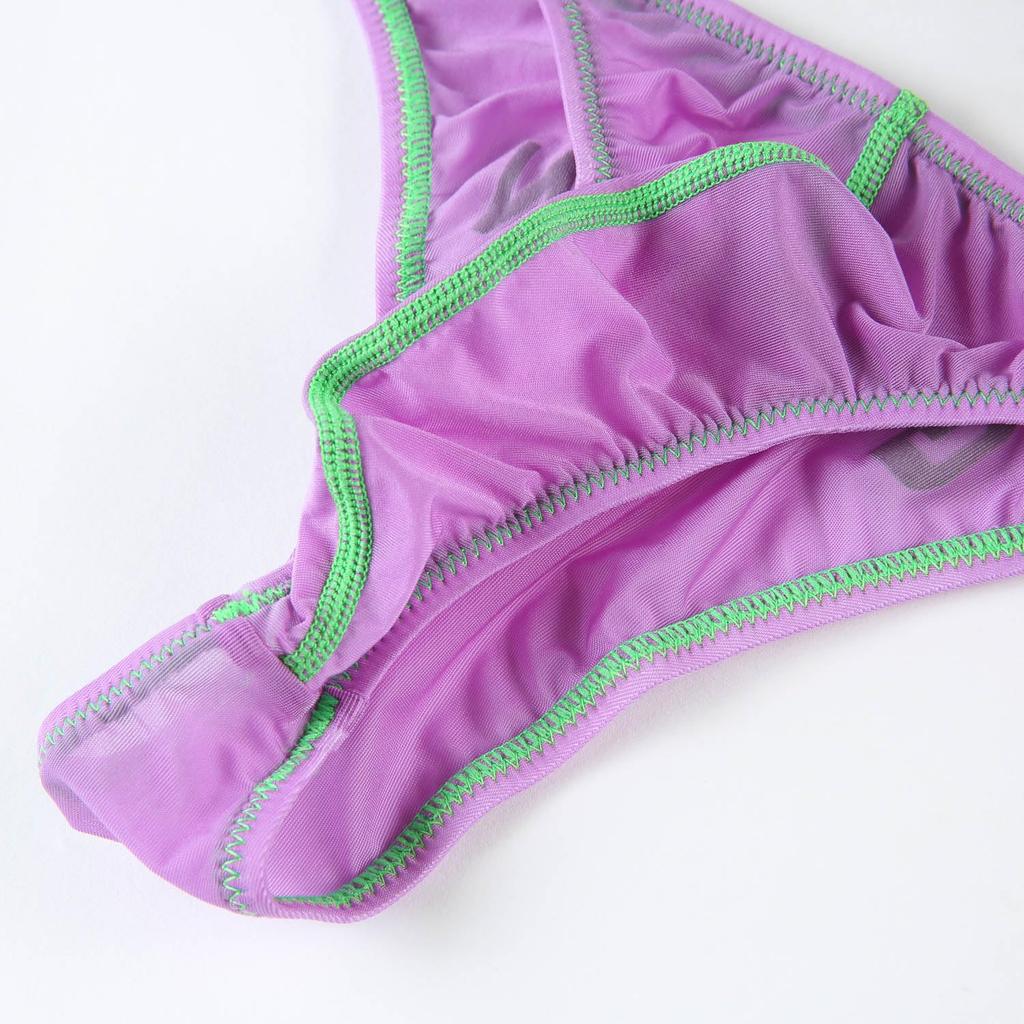 Bikini Size with Logo and Rio Premium China Perfect G-Station Men's Ultra-Thin See-Through Briefs, L, Purple, Back, Fabric, See-Through