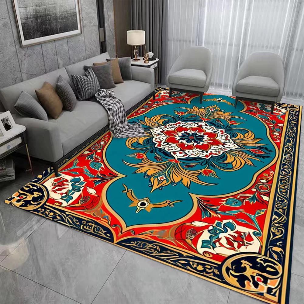 Tapis Style Rétro Bohème Perse Fleurs Salon Chambre Balcon Canapé Table Tapis de Porte Antidérapant Lavable en Machine Tapis de Maison Décor