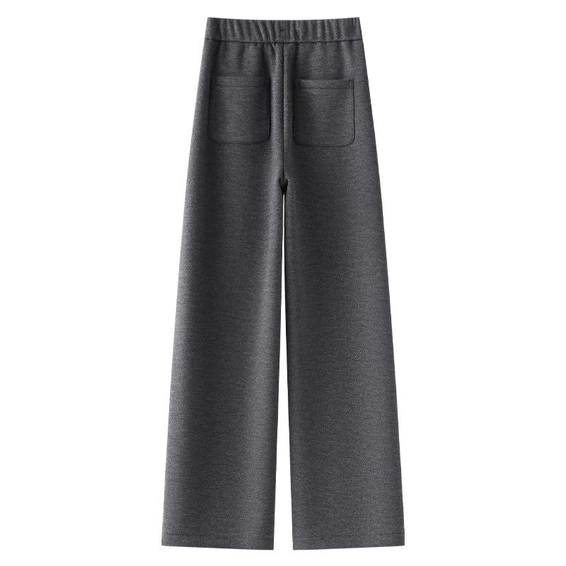2024 Women's Gray Wool Wide-Leg Pants: Soft, Fleece-Lined, Thickened for Autumn/Winter