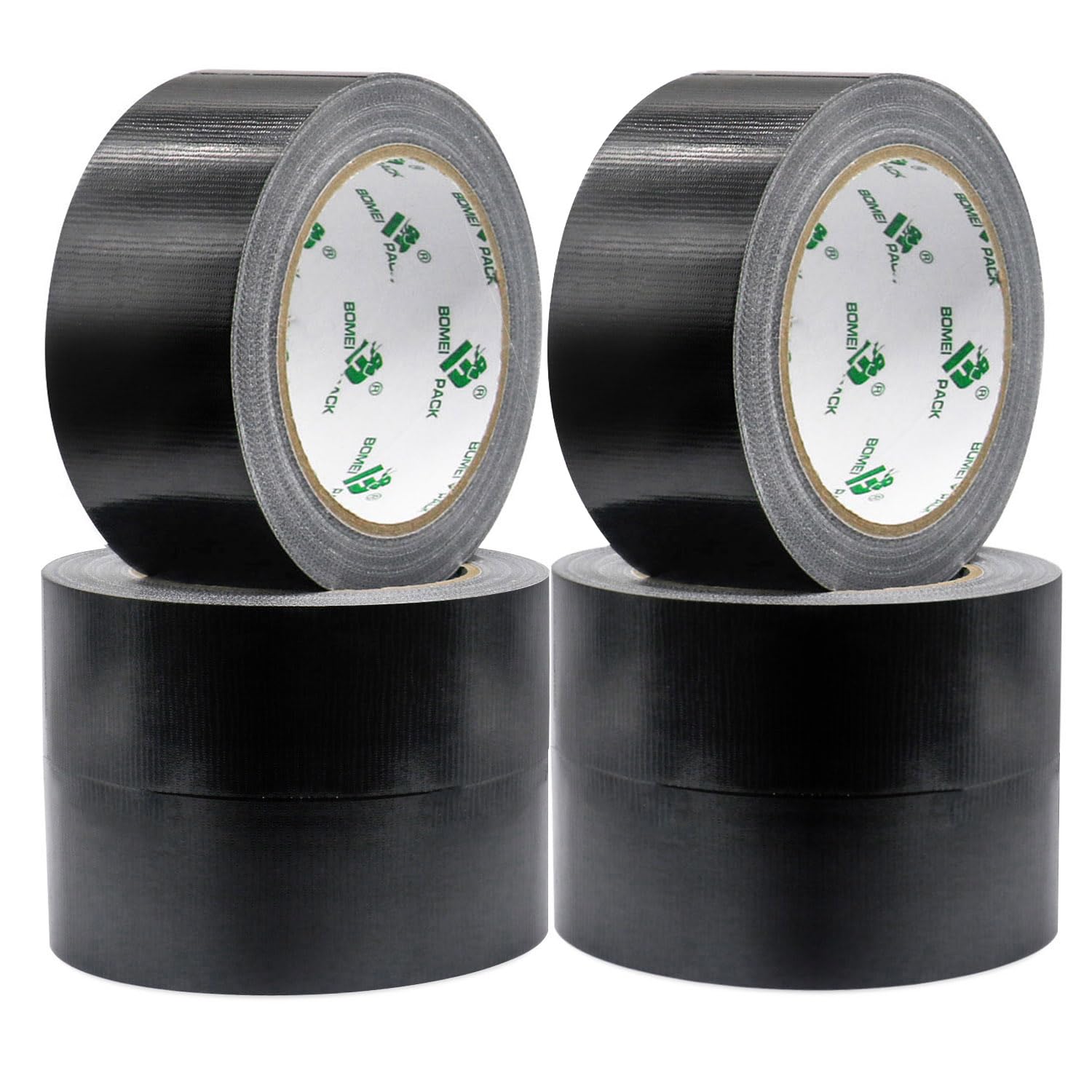 BOMEI PACK Cloth Tape, 6 Rolls, Black, 50mm x 25m, for Packaging, Adhesive Tape