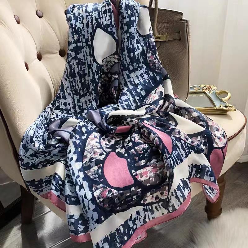 180*65cm 100% Mulberry Silk Printed Scarf Summer Sun Protection Thin Shawl Beach Scarf Neckerchief