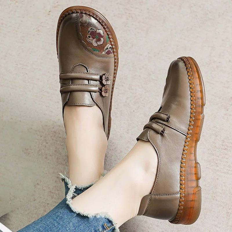 Hiking Loafers Women Slip-On Shoes Genuine Cow Leather Ladies Ballets Flats Female Soft Sole Moccasins Walking Footwear Summer