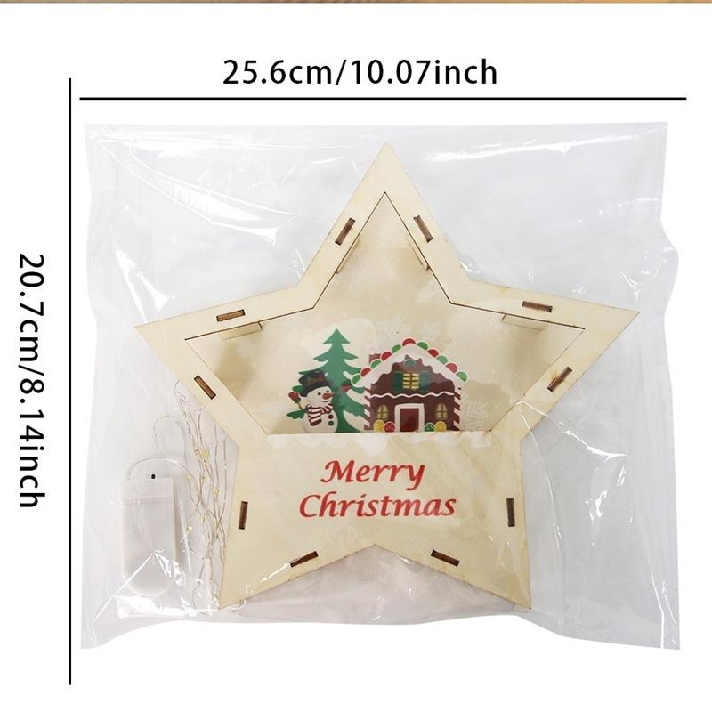 Wooden LED Five Point Star Christmas Tabletop Decor Light Up Night Lamp Holiday Centerpiece For Kids Home Desk Display Cozy Gift