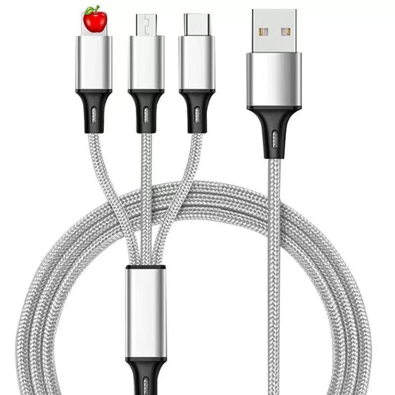 In Stock | Nylon Braided 3-in-1 Mini Fast Charging Cable - Universal Multi-Head