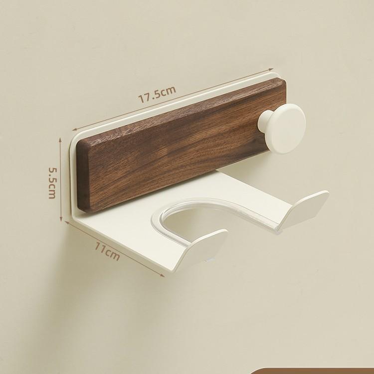 Solid Wood Bathroom Hair Dryer Holder No-Drill Wall Mount Organizer with Multi-Layer Shelves for Hairdryer