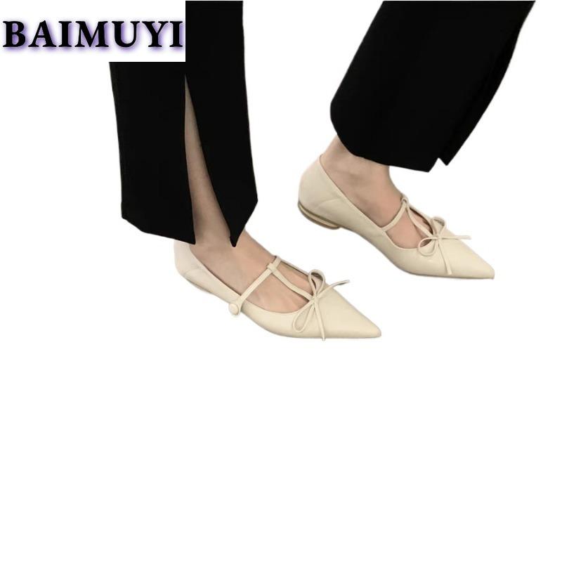 Mulheres Bow Flats Bico Fino Mocassins Sapatos de Couro Outono Marca Nova 2025 Tendência Sexy Festa Vestido Sapatos Elegantes Zapatillas Mujer