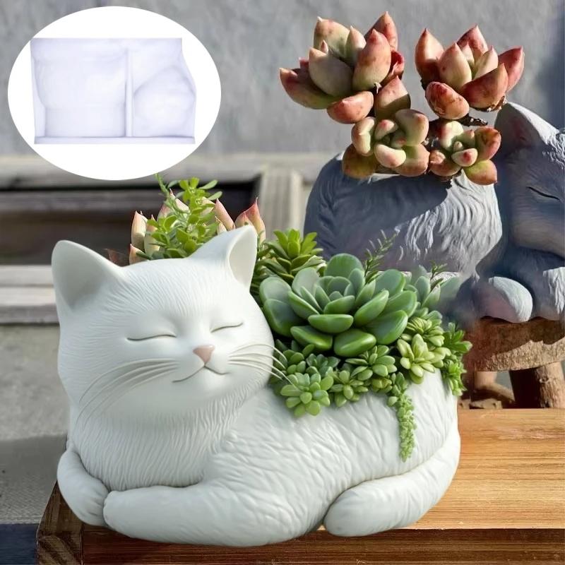 3D Sitzende Katze Sukkulenten Pflanztopf Epoxidharz Silikonform Niedliche Haustier Katze Aufbewahrungsbox Betonform Katze Kerzenbecher Gipsformen