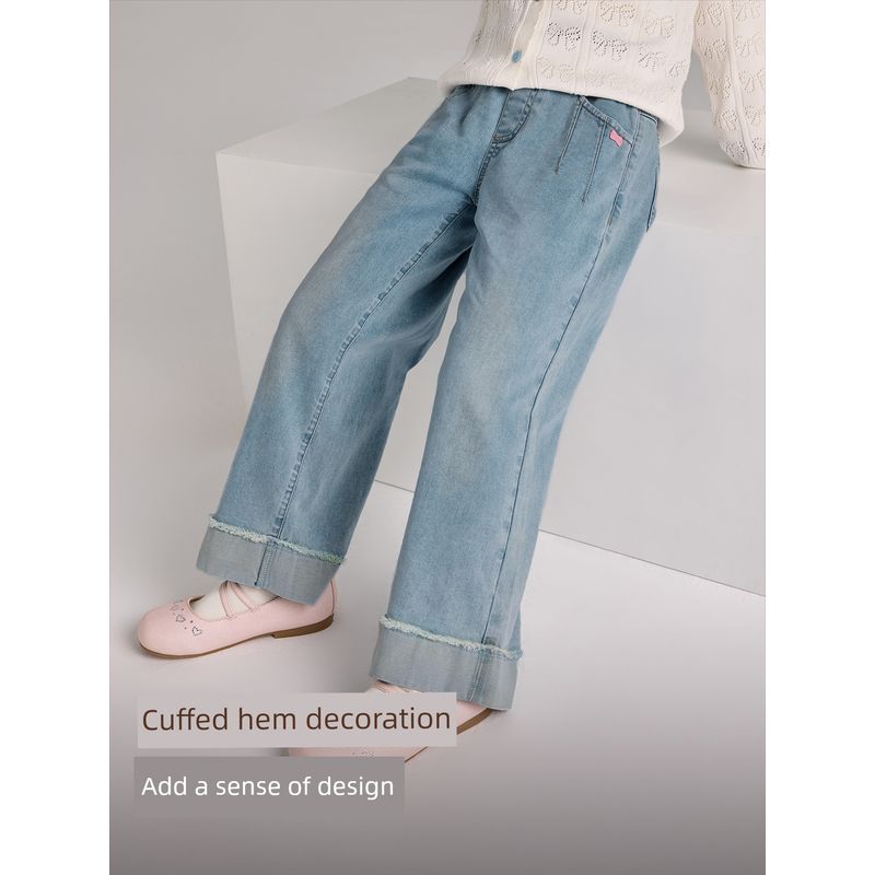 David Bella Children's Pants Girls' 2026 New Denim Jeans for Older Children Straight-Leg Pants Spring Long Pants Children's Clothing