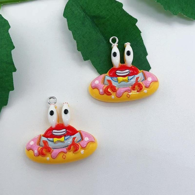 10PCS Resin Cartoon Character SpongeBob SquarePants Glossy Pendant DIY Jewelry Accessories Keychain Pendant Handmade Material