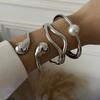 DIEZI 3 style Pearl Cuff Bangles Punk Hip Hop Men Gold Silver Color Metal Water Drop Spring Bangles  Women Bracelet Jewelry