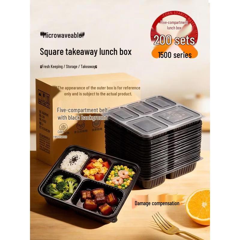 HANDUNYOU Disposable Divided Lunch Boxes with Lids