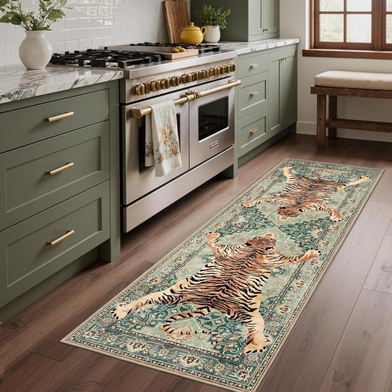 Boho Tiger Print Runner Rug Stain Resistant Non-Slip Machine Washable Kitchen Hallway Carpet Home Decor
