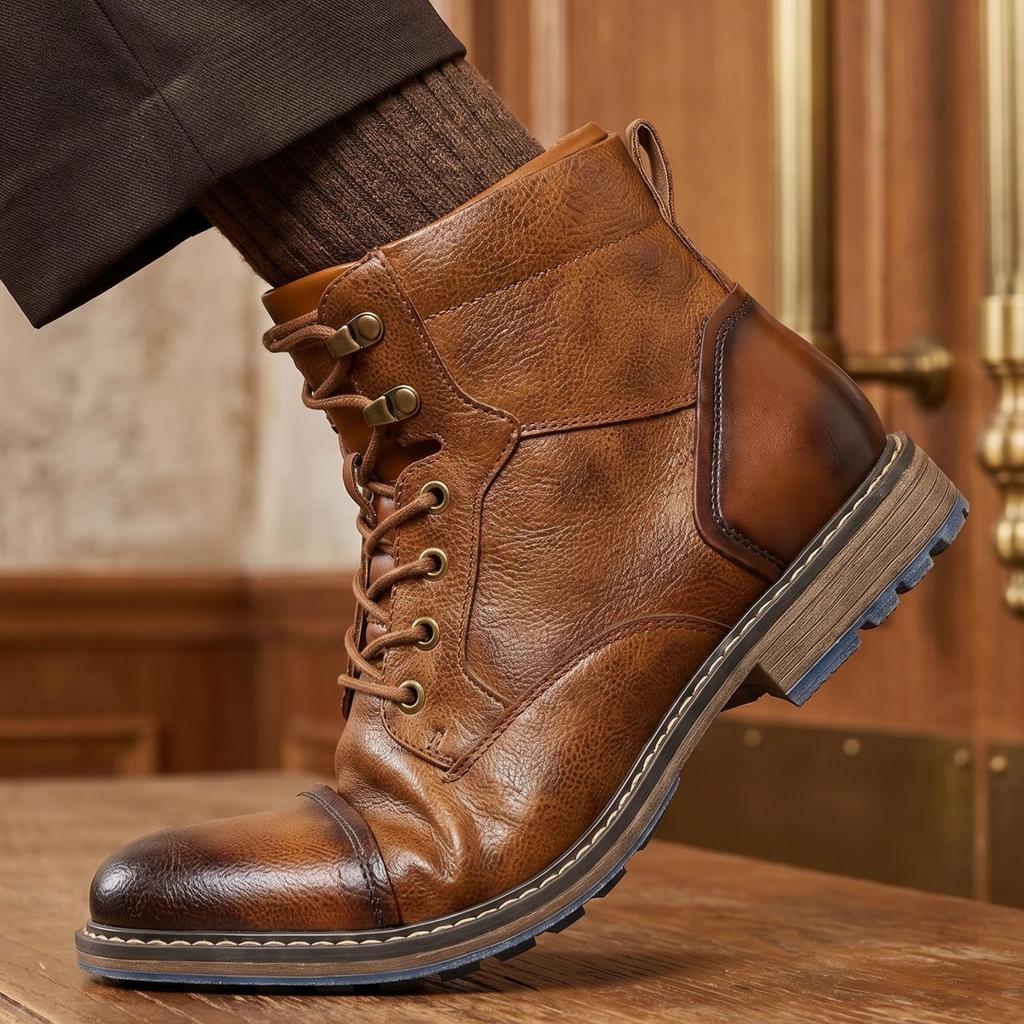Bottines rétro en cuir confortables pour hommes, marque de mode de printemps