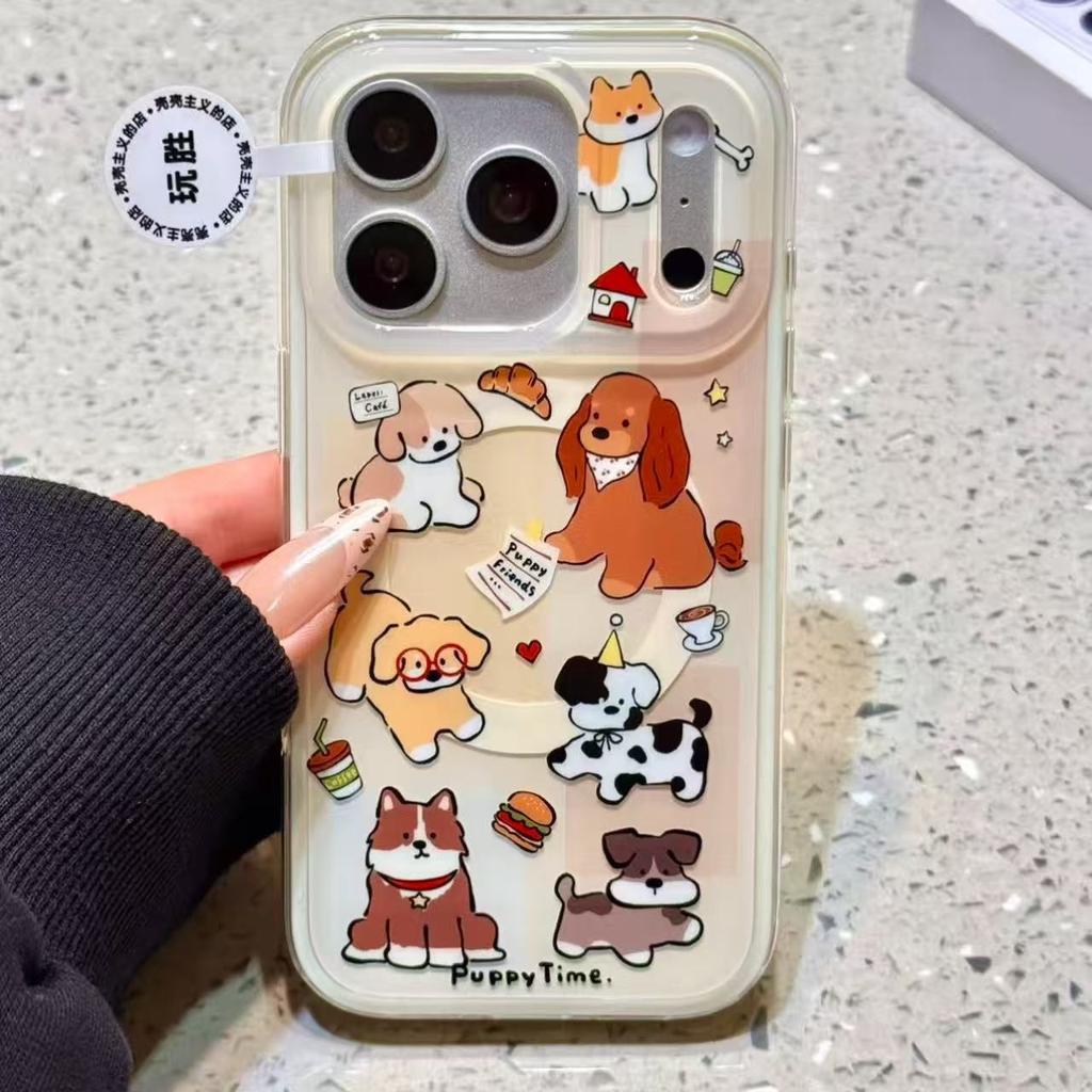 Cute full screen puppy burger cola magnetic suction two-in-one with apple 17promax mobile phone case 16iphone15