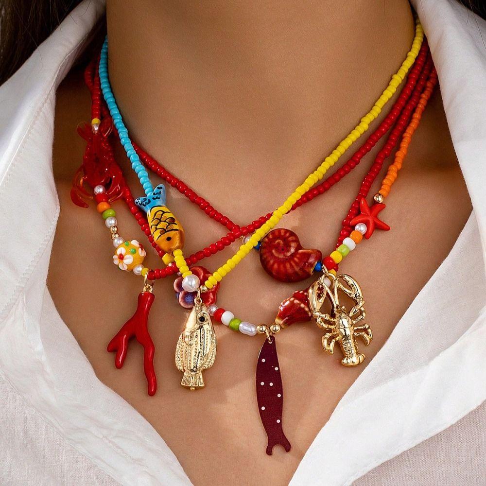 Ethnic Style Nylon Rope Necklace Flower Ocean Series Necklace  Decoration