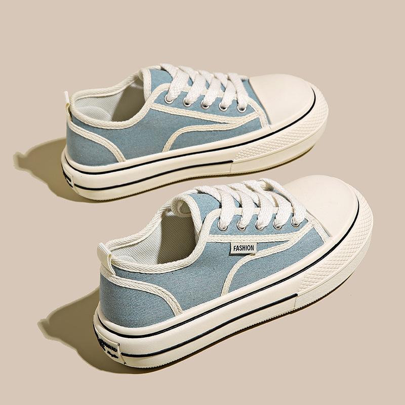 

Весна и лето 2025 года новая корейская версия парусиновых туфель, женские студенческие туфли на толстой подошве, универсальные повседневные туфли, ins, прилив, кеды для скейтборда, женская обувь 40 синий