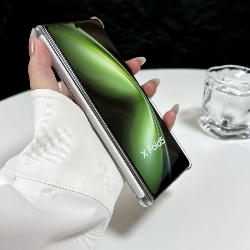 For Vivo X Fold 5 Case Magnetic 360° Ring Ice Crystal Transparent Back Cover Equipped With Central Hinge Protection Shell