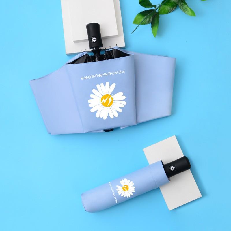 Ins Quan Zhilong Vinyl Umbrella Fully Automatic Umbrella Male And Female Students Gd Small Daisy Folding Sun And Rain Dual-Purpo