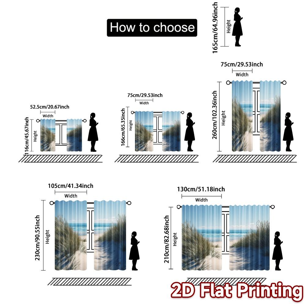 2pcs   2D FLAT PRINTING Curtains (Without Rod) Sandy Pathway Contemporary Popular Curtains Versatile Polyester Curtains All