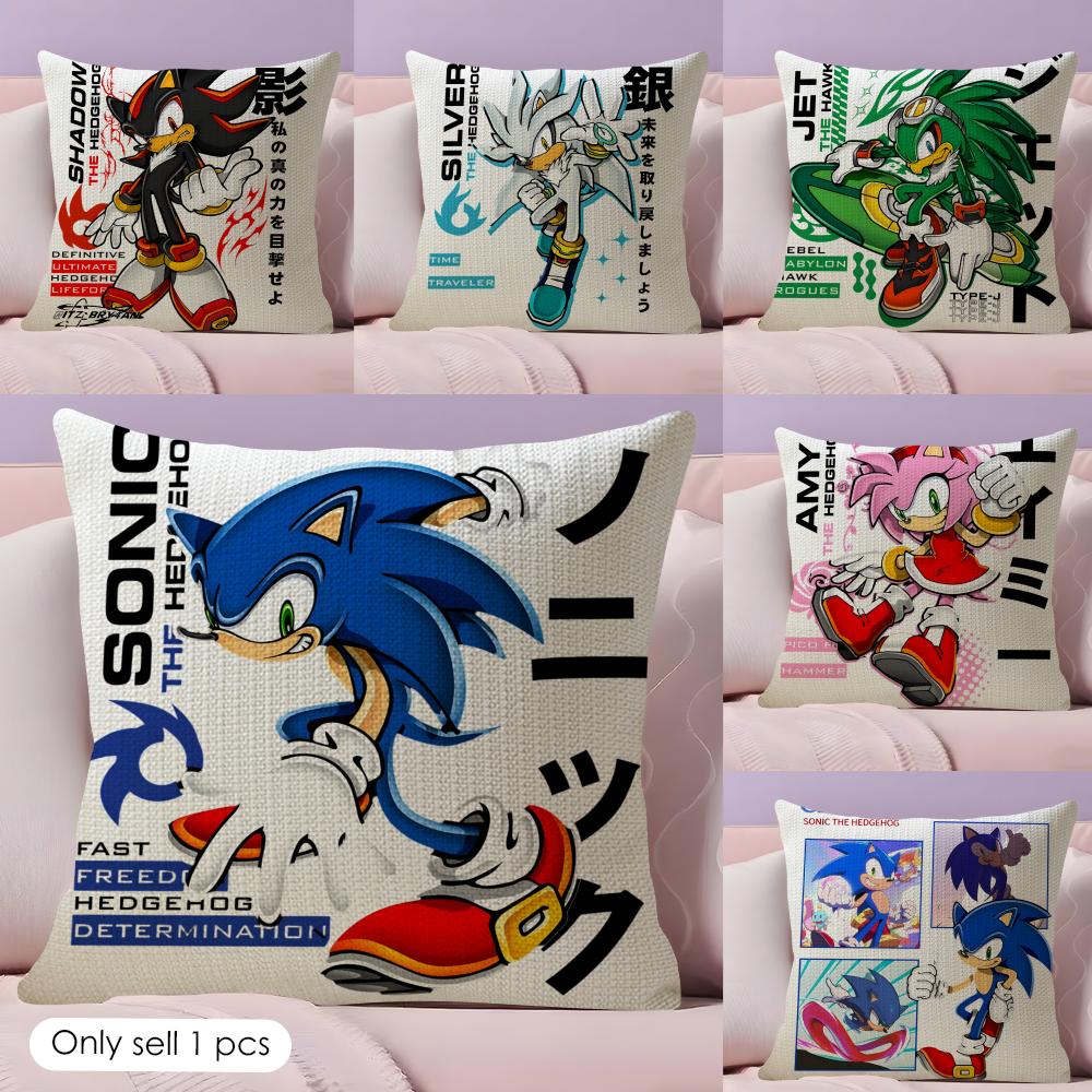 Classic Game Anime SSonic Cushion Cover Natural Linen Pillow Case DoubleSided Print Decorative Sofa Pillowcase Home Decor Gift