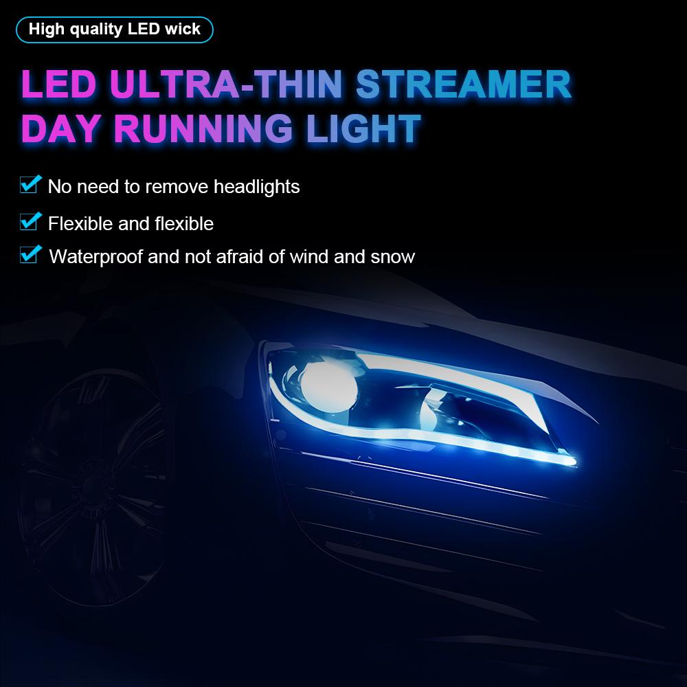 2PCS 12V Led Guide Headlight Strips Car Daytime Running Light 45cm Flow Turn Signal Strip DRL Ambient Light White Yellow