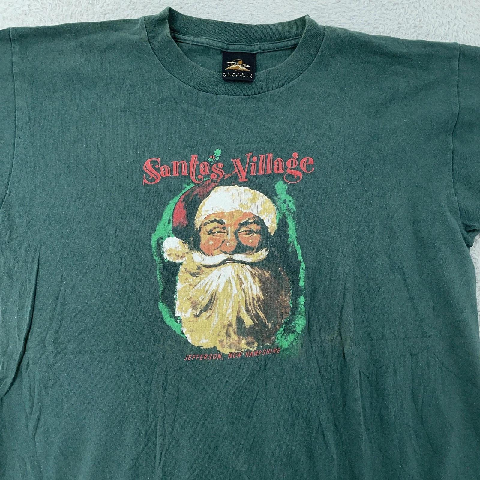 

Vtg Santa s Village Shirt Mens Medium Green Christmas Jefferson NH Graphic Tee 2XL