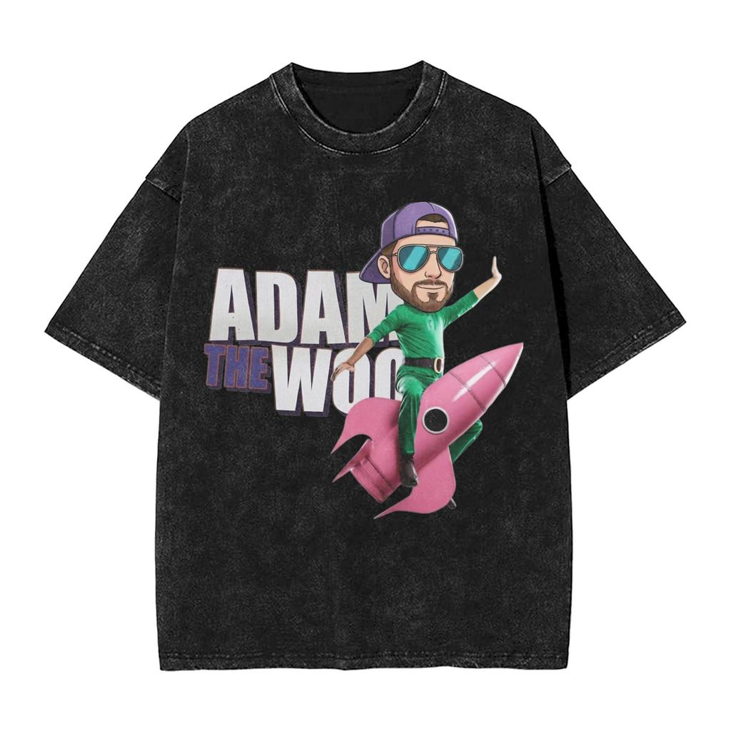Adam The Woo Washed T Shirt Couple Y2K Retro Cotton T Shirts Summer Breathable Harajuku Tee Shirt Loose Plus Size Clothing
