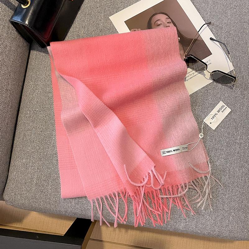 

Luxury Winter 100% Wool Scarf Women Gradient Cashmere Handkerchief Warm Pashmina Female Shawl Wrap Soft Bufanda Scarves Stole 30X180cm