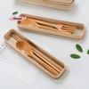 1 Set Handmade Natural Wooden Dinner Kit with Spoon Fork Chopsticks - Kitchen Accessories Storage Box