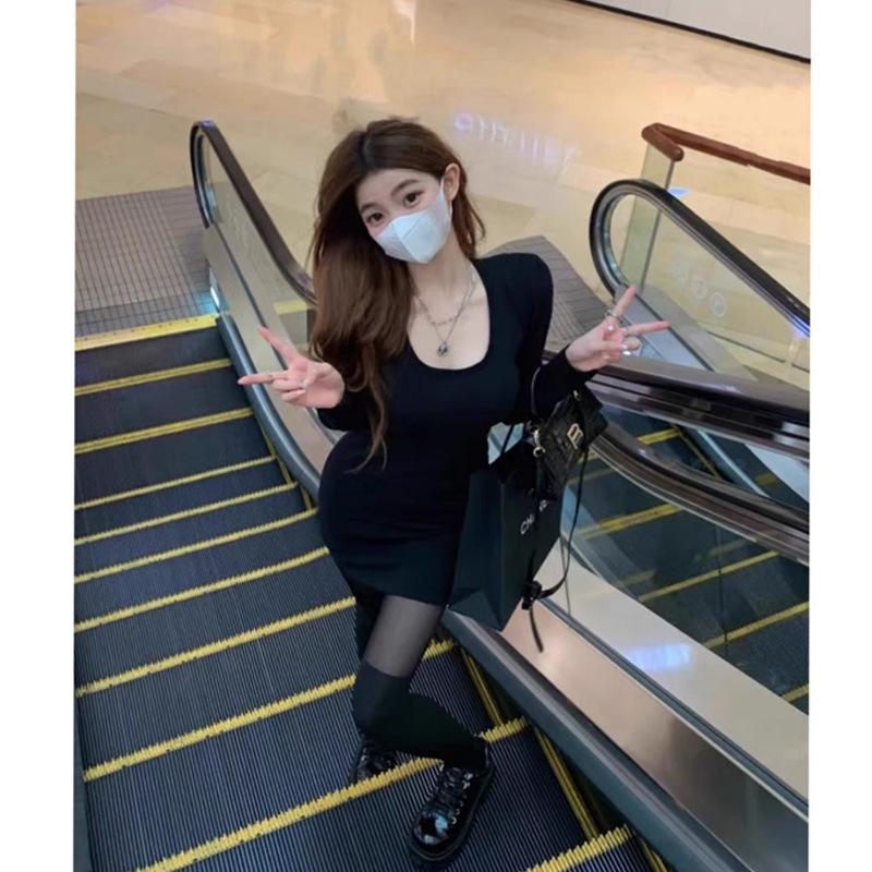 American Style Sexy Slim Fit Mini Dress - Women's Versatile Hip-Hugging Short Skirt for Spring and Autumn