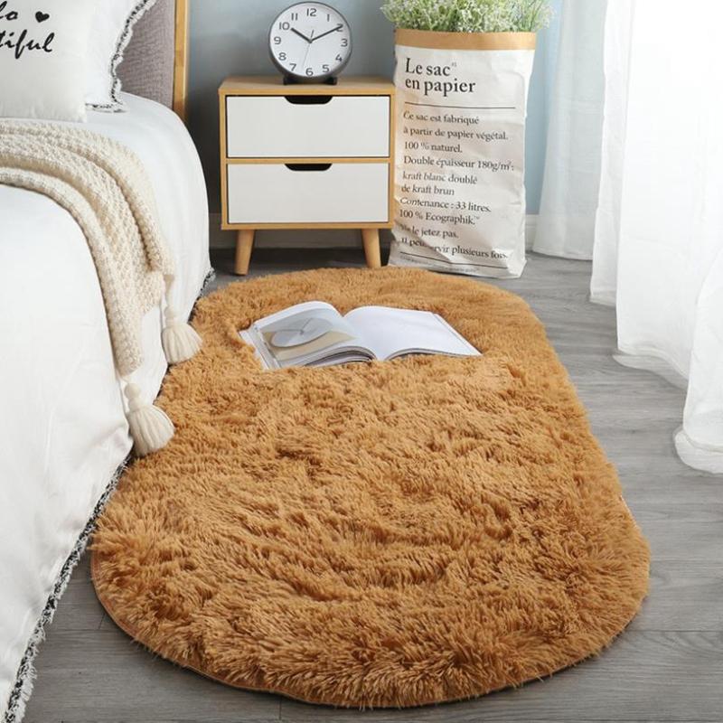 Oval Soft Silkly Plush Carpet Modern Home Decor Living Room Sofa Coffee Table Floor Rug Girl Bedroom Foot Mat Balcony Cushion