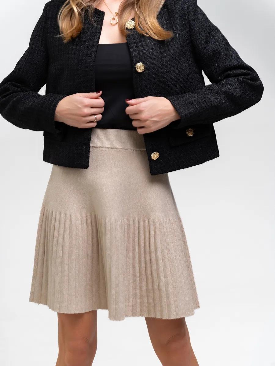 

Сладкая вязаная плиссированная юбка А-силуэта с высокой талией для женщин – Мягкая, облегающая, универсальная для осени и зимы One Size