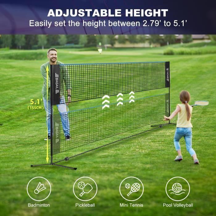Filet de Badminton - BAGAIL - Eono - Pliable en Nylon - Hauteur Ajustable - Sac Portable