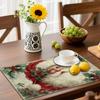 4pcs/6pcs Vintage Style Santa Claus Placemats, Vintage Letter Paper Linen Table Mats, Featuring Traditional Christmas Elements Like Holly Leaves, Red