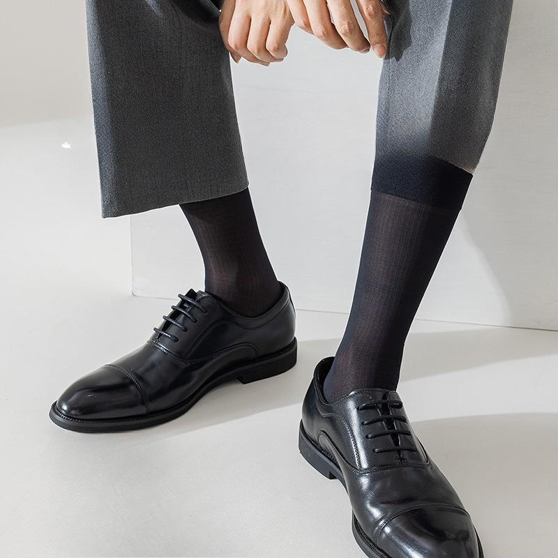 Herrenstrümpfe, Sommer Dünn Gestreift Business Langschaft, Sexy Schwarz Texturiert, Herren Nylon Anzug