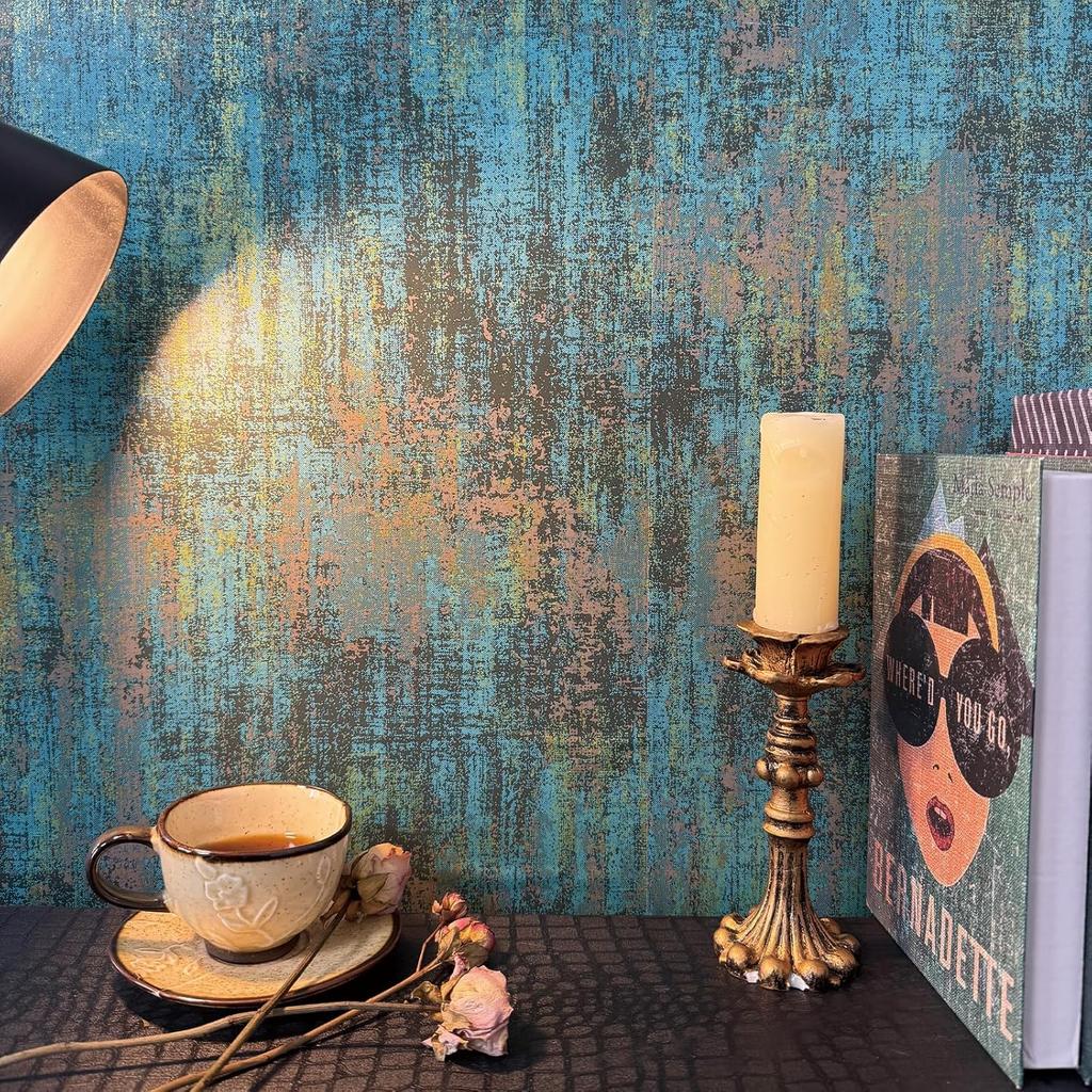 Vintage Blue Gold Metallic Peel and Stick Wallpaper Industrial Metallic Concrete Self Adhesive Wallpaper Removable Contact Paper