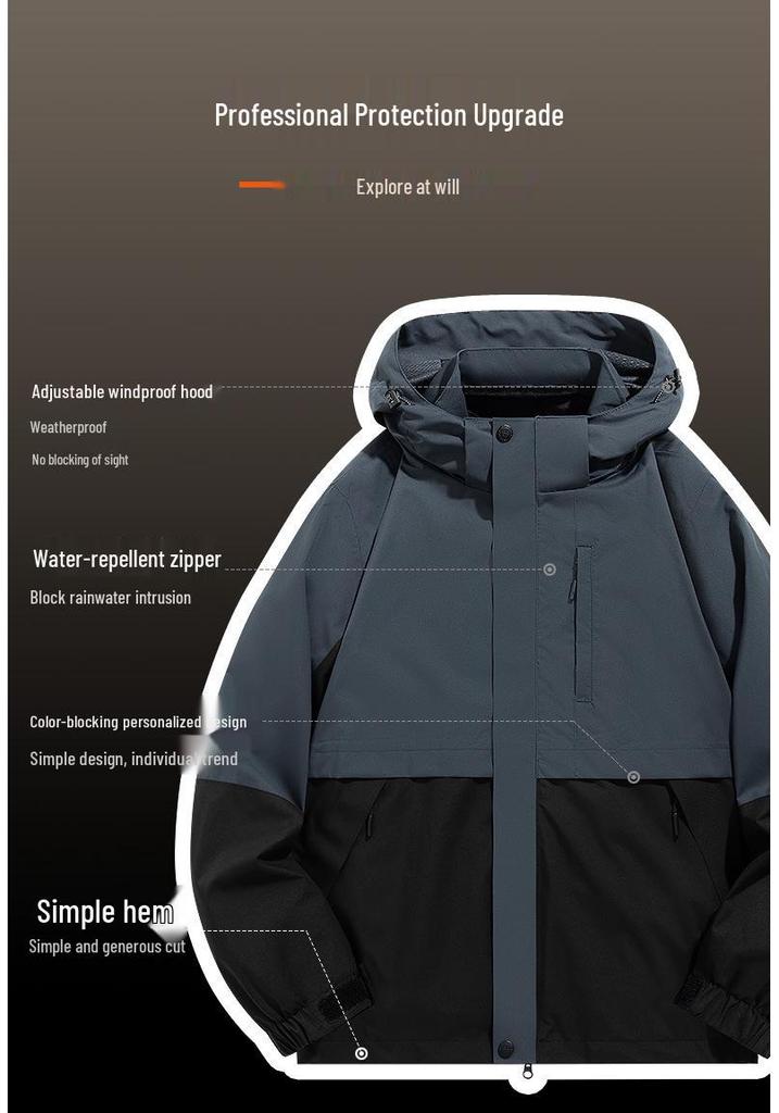Three-in-One Waterproof Jacket: Heat-Sealed, Detachable, Unisex, Short-Sleeved, for Mountaineering and Sports, Two-Piece Set.